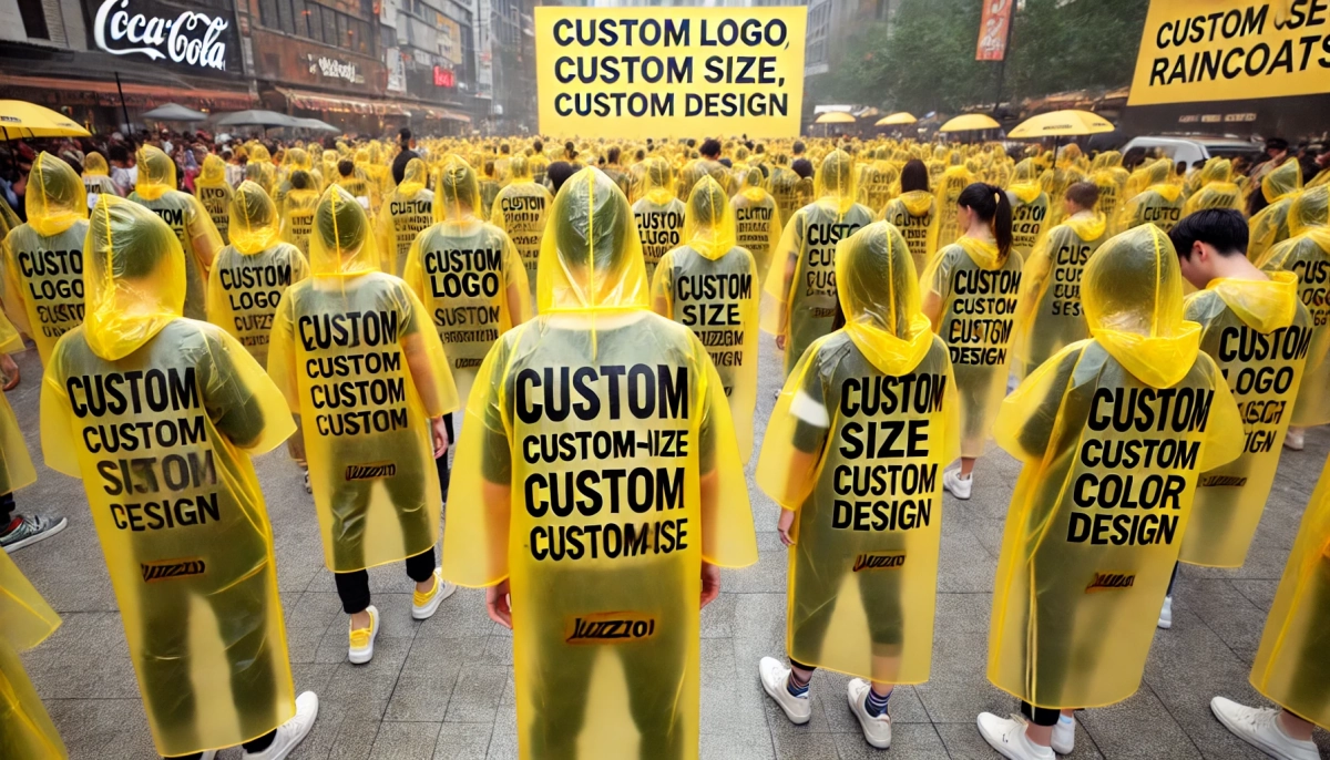 people wearing ultra thin, disposable yellow pe raincoats. the raincoats are visibly delicate and semi transpare