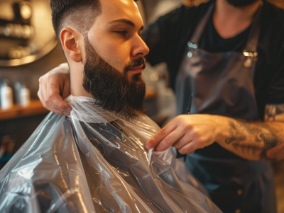 Professional salon setting with barber cape disposable pe barber cape